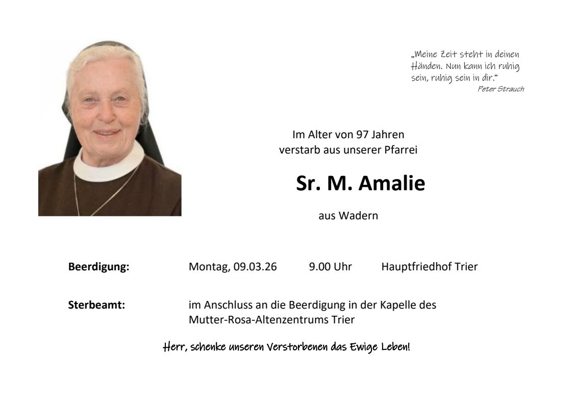 Aushang Wa Sr. M. Amalie