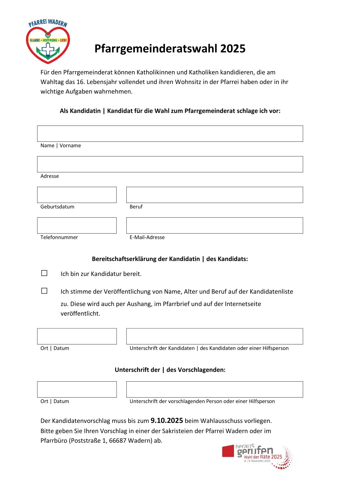 Pfarrgemeinderatswahl 2025 Wahlvorschlag